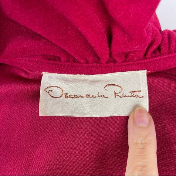 Vintage 80s Oscar De La Renta Fleece Rococo Robe Lace Trim Balloon Sleeves Small - Picture 13 of 15